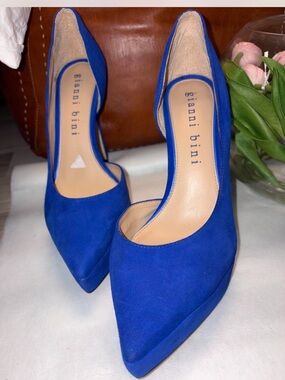 Gianni Bini Cassalla Blue Suede Pointed Toe Stiletto Heel Platform Pumps 9.5